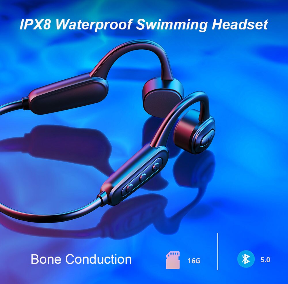 16GB Waterproof MP3 Player - IPX8 Bone Conduction Headset for Diving, Swimming, Surfing