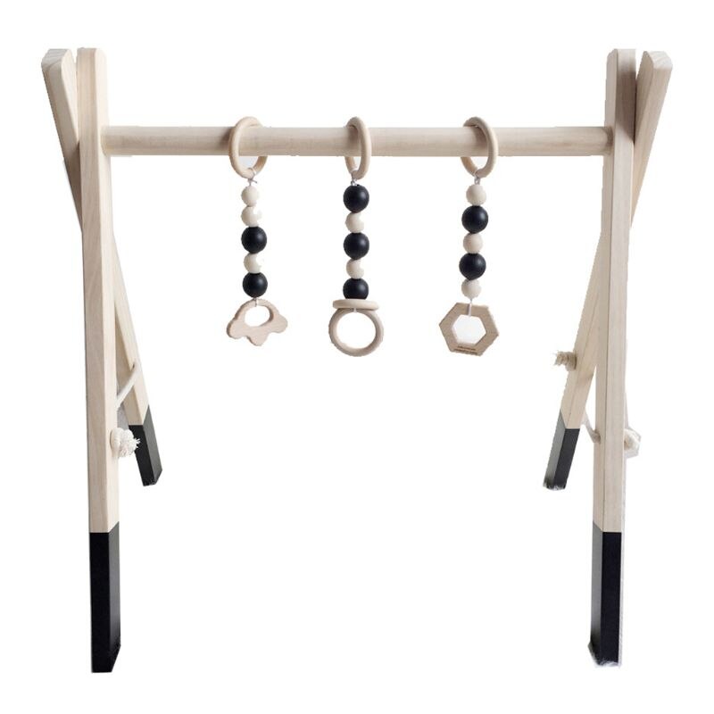 Nordic Stijl Baby Gym Speel Frame Houten Baby Nursery Zintuiglijke Ring-Pull Speelgoed L9CD: Black