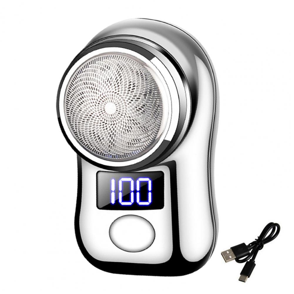 Beard Trimming Device Usb Rechargeable Portable Electric Shaver with Led Battery Display for Men Waterproof Mini Travel Rotary: grey