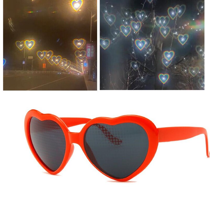 Love Heart Shaped Effects Glasses Watch The Lights Change to Heart Shape At Night Diffraction Glasses Women Sunglasses Eyewear