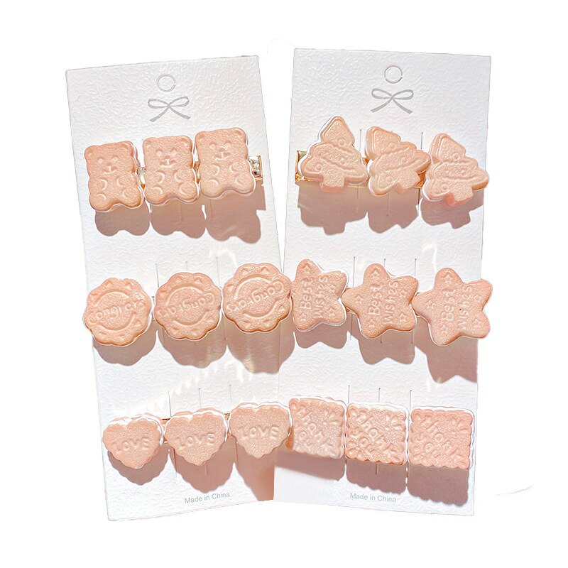 1Pc Eenvoudige Biscuit Haarspeld Vrouwelijke Netto Rode Beer Biscuit Haarspeld Clip Cookie Cartoon Eendenbek Clip Haarspelden Hair Styling Tool