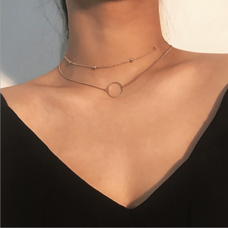 Modern Choker Necklace Two Layers Round Necklaces Gold Color Necklace Choker Jewelry For Women: Default Title