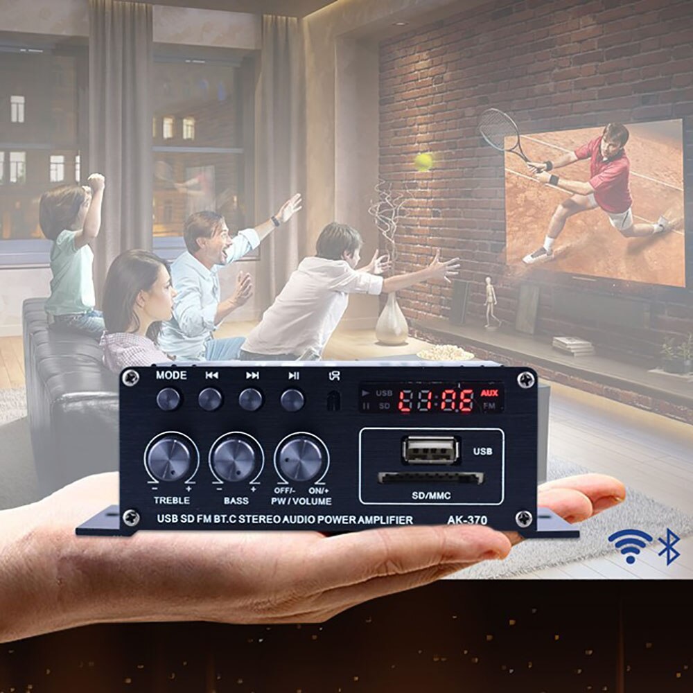 Audio Amplifier Bluetooth 5.0 12v Compact Power Amplifier HIFI Audio Power Amplifier Bluetooth Home Stereo Amplifiers for Car