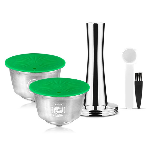 Refillable Capsule For Dolce Gusto Reusable Pod Coffee Machine 4th Generation Crema Maker Nespresso Original Capsule Adapter: 2 Capsule 1 Tamper