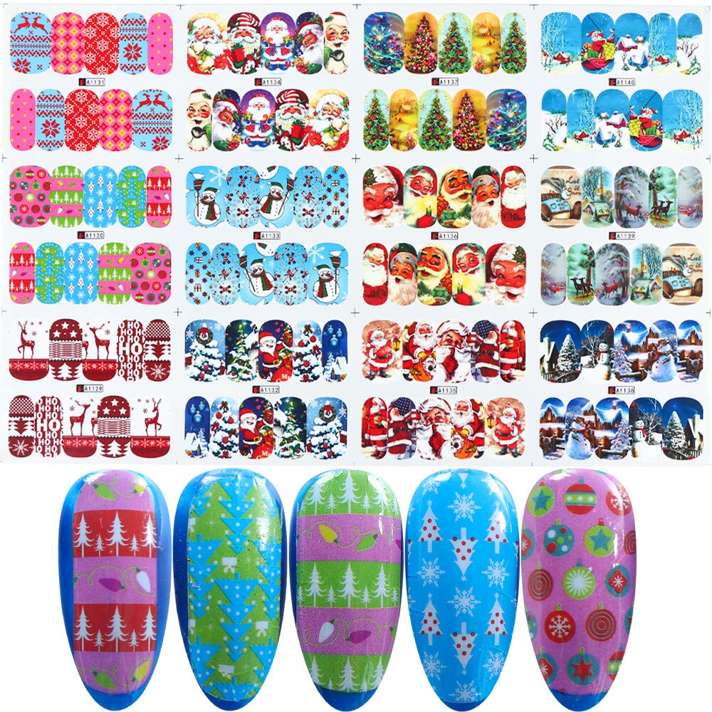 Deslizador de uñas de Navidad, 1 Uds., de uñas de Año de Papá Noel, Elk, muñeco de nieve, ciervo, tamaño grande, cubierta completa, pegatina de transferencia de uñas de agua GLBN/A-1: A1129-1140