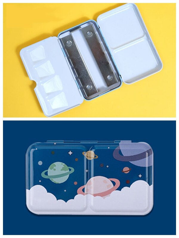 Artist Watercolor Paint Palette Empty Painting Storage Tin Box Iron Paint Tray with Half Pans Painting Supplies: Design 3