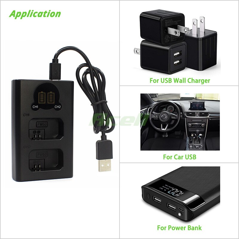 Double chargeur de batterie LCD NP-FW50, pour SONY a7 ILCE-7 a7S ILCE-7S a7R ILCE-7R a6500 a6300 a6100 NEX-5 RX10IV remplacement d'appareil photo BC-VW1