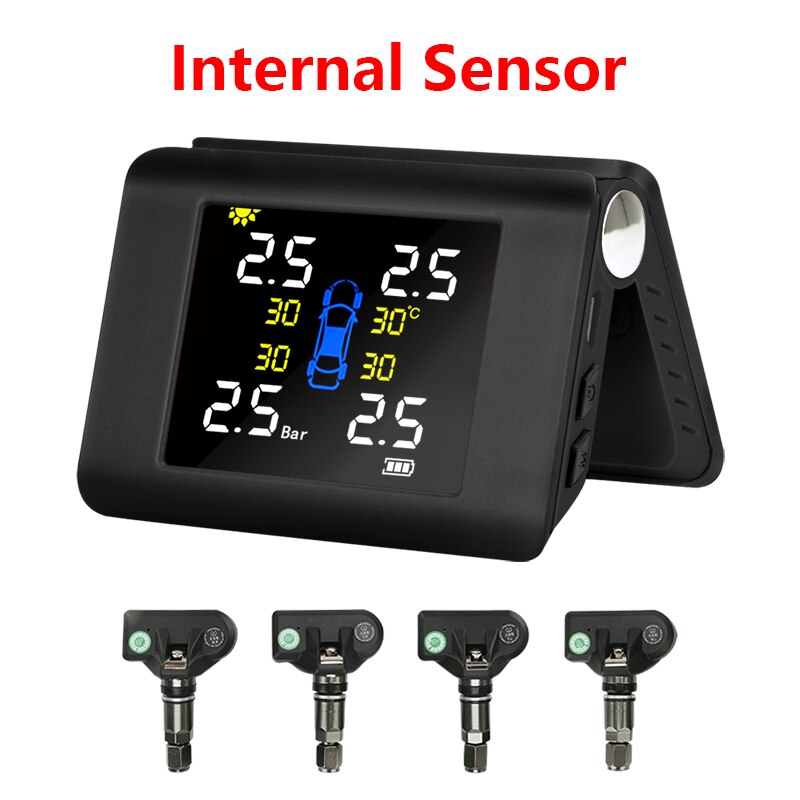 JMCQ TPMS Solar- Energie Reifen Druck Überwachung System mit 4 Sensoren LCD Echt-zeit Anzeige Auto Reifen Druck Auto Alarm System: intern Sensor