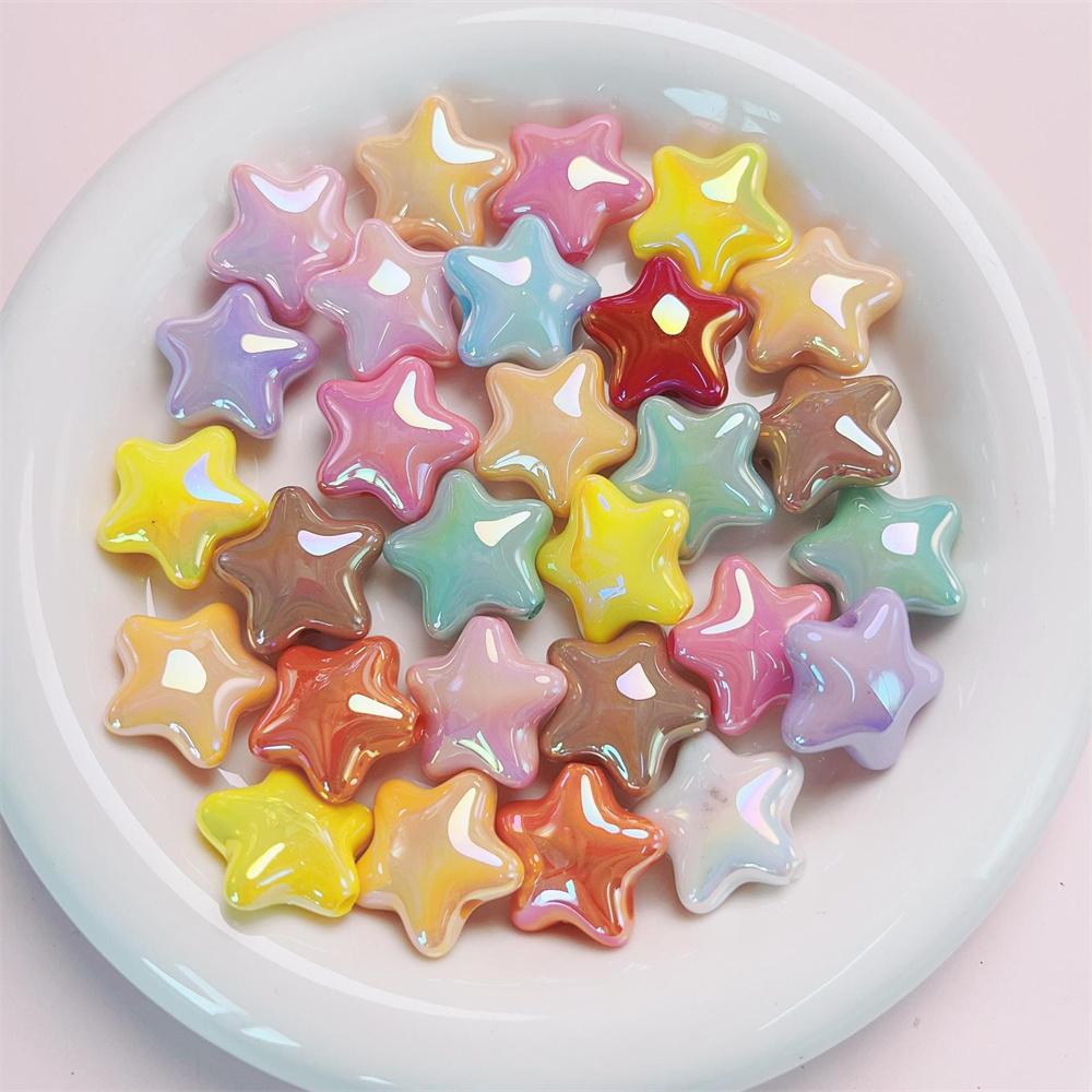 Contas acrílicas de cinco pontas para meninas, contas dispersas, colar colorido, bracelete bonito, acessórios de moda