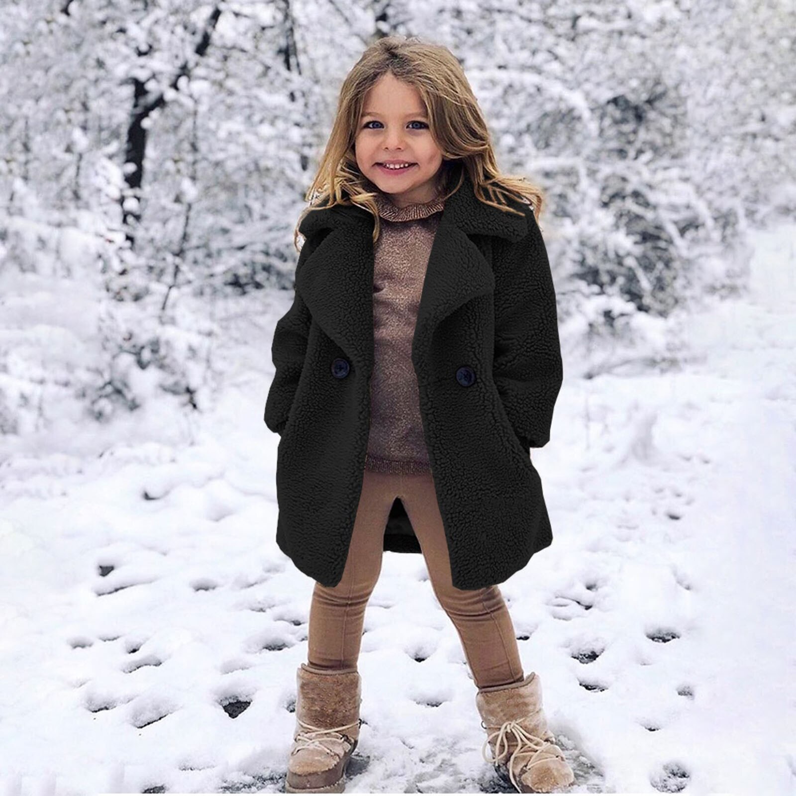 Children Toddler Baby Girls Long Sleeve Winter Solid Windproof Coat Thicken Warm Pocket Outwear 18m-6t Kids Meisjes Winterjas: Black / 24M