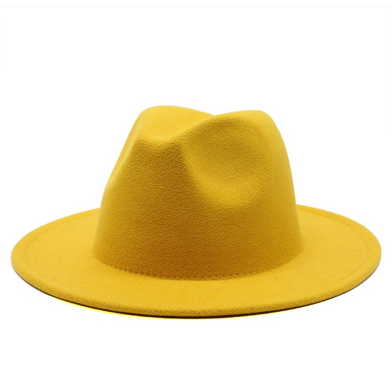 Fedora – chapeau de Jazz en feutre pour femmes, hommes, garçons et filles, pour enfants, pour décorer un mariage formel, Panama, automne et hiver: YELLOW / 59-60CM