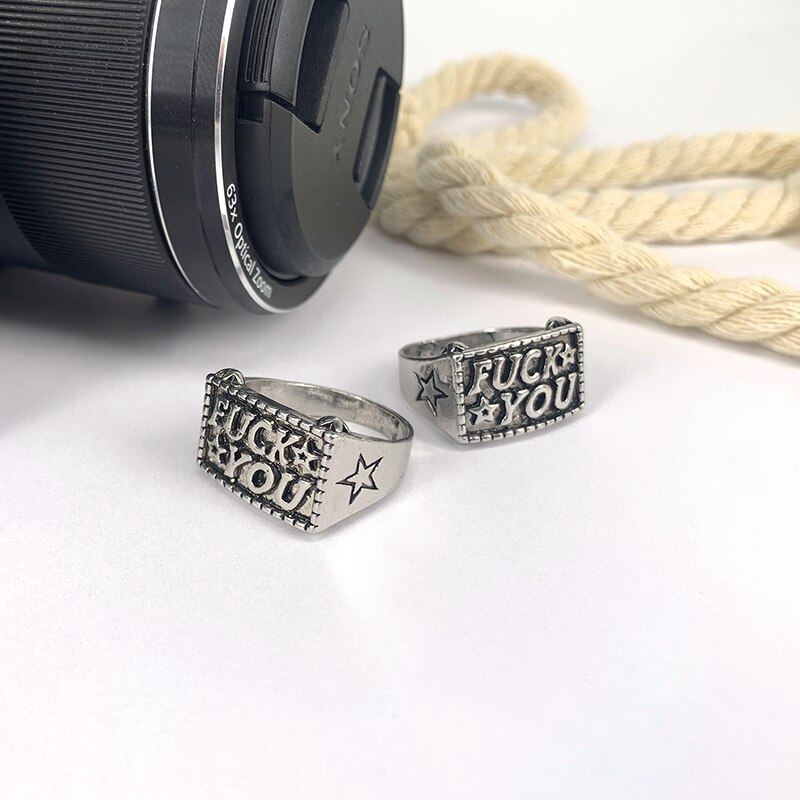Anillos de aleación de estilo masculino con letra sin fin a la para mujer, anillo de letras iniciales personalizadas para boda, palabra F estilo Punk A30