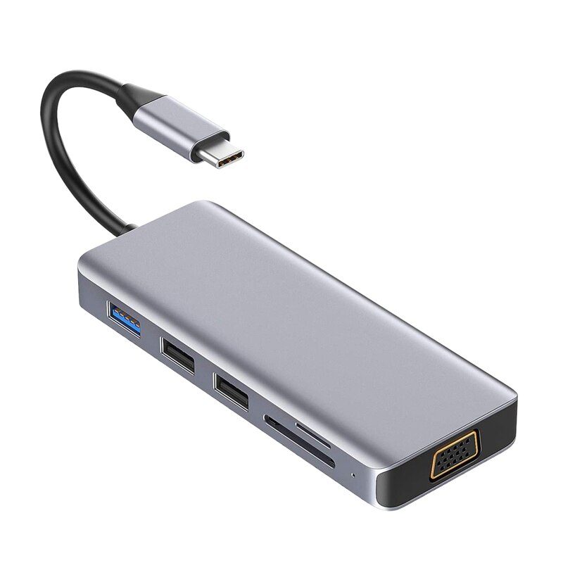 HYD-9866T USB C 8-in-1 Adapter HDMI+VGA Audio Interface PD HUB Card Reader Suitable for All USB C Devices, PC/Tablet: Default Title