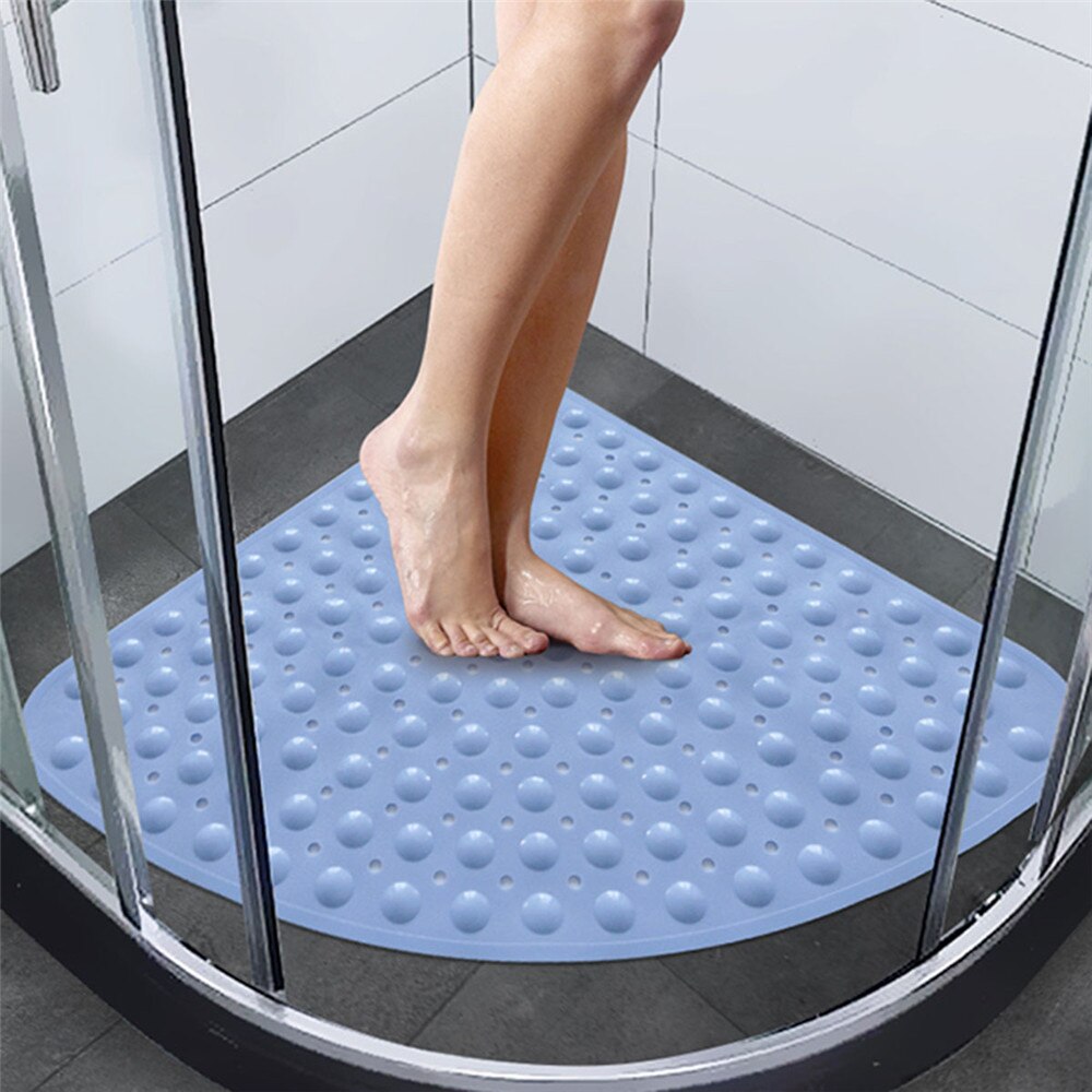 Bathroom Corner Shower Mat Sector Bath Mat Anti Slip No Smell Triangle Stand Up Bathmats Machine Washable Suction Cup Drain Hole