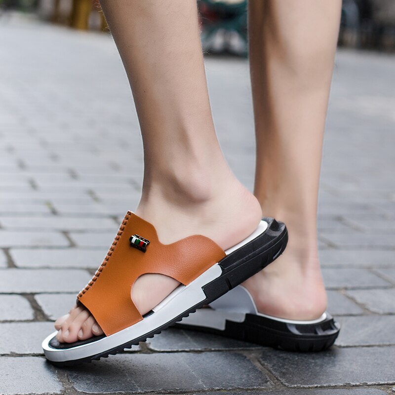 Læder mænd sandaler sommer strand hjemmesko casual sneakers udendørs strand sko stor størrelse