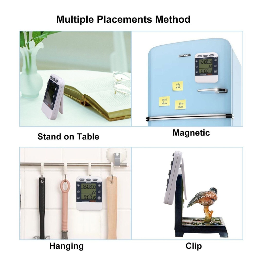 Triple Count Digital Timer Practical Clock Gadgets Tools CookingDown Kitchen LCD Display Magnetic Loud Alarm Multifunction