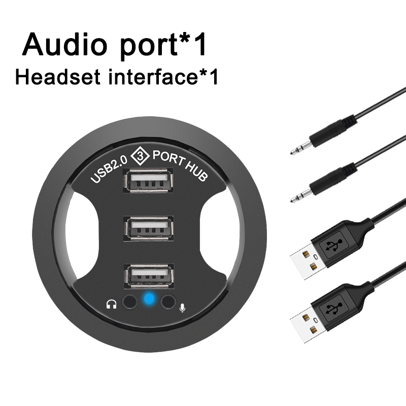 USB Hub USB 2.0 Desktop Grommet USB 2.0 Hub Audio Desk Mount Adapter 3 Port Mount In Desk Multi USB 2.0 Ports: 5 Port