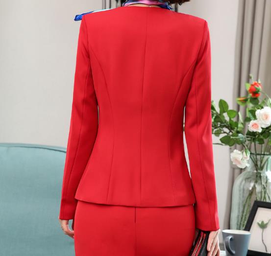 Womens Formal Skirt Suits for Women Office Ladies Red Business Casual Suits Blazer Jacket with Skirt Two 2 Piece Set Outfits