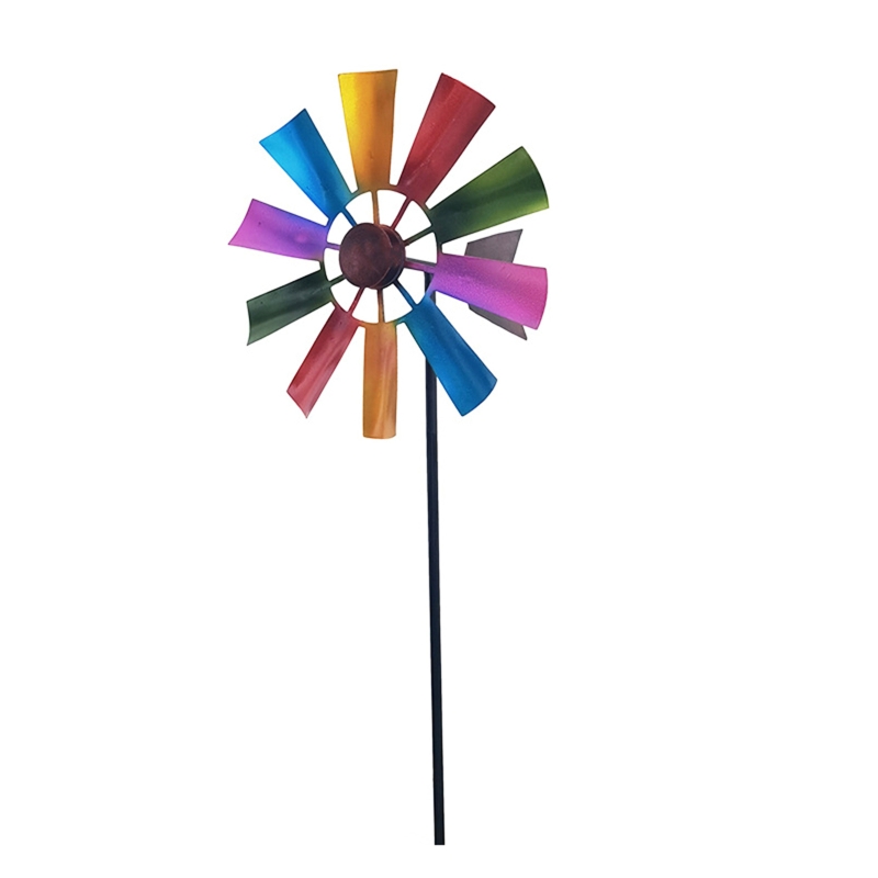 Ferro forjado giratório moinho metal girador paisagem ornamento para pátio ar livre quintal gramado pinwheel: Subiu