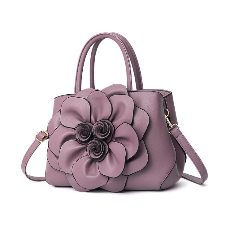 Spring Solid Color Female Handbag PU Leather Flower Portable Shoulder Bag Women Messenger Bag: Photo Color 002