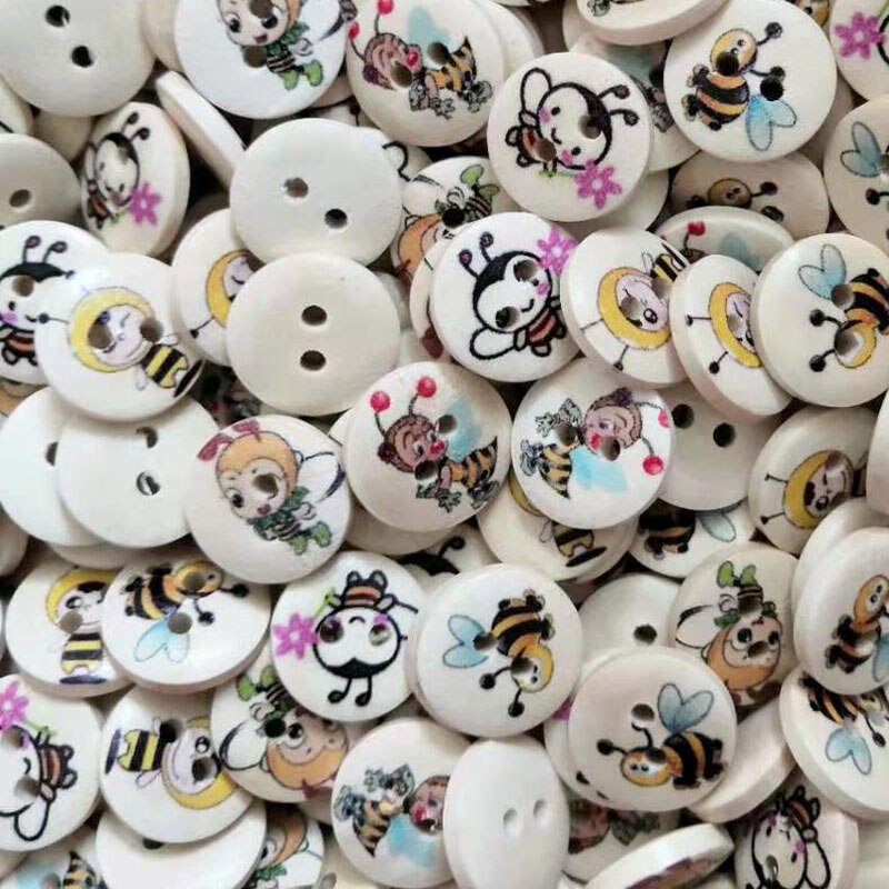 50PCs Wood Sewing Buttons Scrapbooking Two Holes Bee 15mm Dia. Costura Botones Decorate bottoni botoes