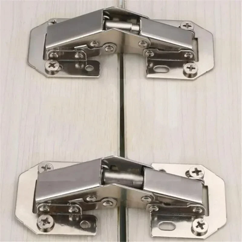 Bisagras de gabinete de 90 grados sin agujeros, bisagras de amortiguación para puerta de armario, accesorios de herramientas de herrajes para muebles plateados, 2/10 Uds.