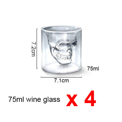 Vaso de chupito con forma de calavera 25 75 150 250ml, Copas de cristal para Whisky, Vodka y café, suministros para Bar, botellas de cerveza, copas de vino: 75ml x 4pcs
