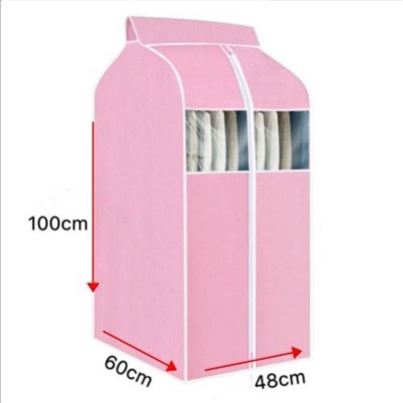 Large Capacity Clothes Storage Bag Hanging Type Closet Garment Dust Cover Thick Non-Woven Coat Protector Case Hanging Organizer: Pink-48x60x100cm
