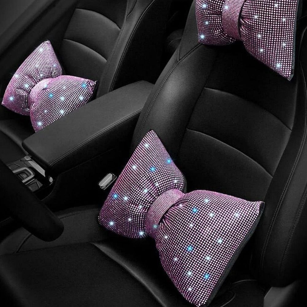 Rhinestone Crystal Bow Car Headrest Bling Neck Rest Crystal Bowknot Car Neck Pillow Ergonomic Multifunctional
