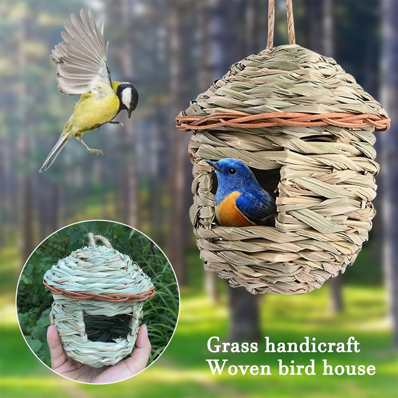 Straw Woven Bird House Nests Box Hanging Bird Nests Home Garden Decoration QW