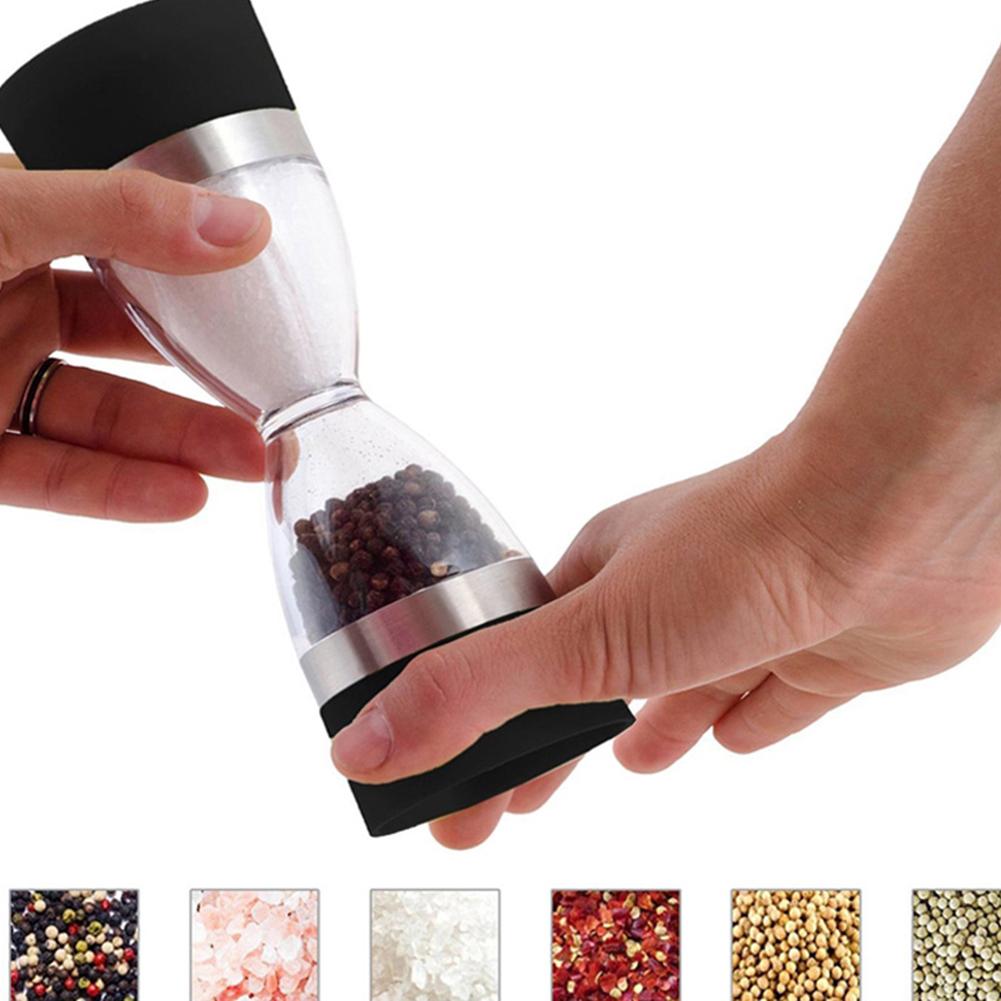 2 in 1 dobbel salt pepper mølle sesam krydder kvern shaker kjøkken matlaging verktøy keramisk akryl enkel å rengjøre multi-purpose bærbar