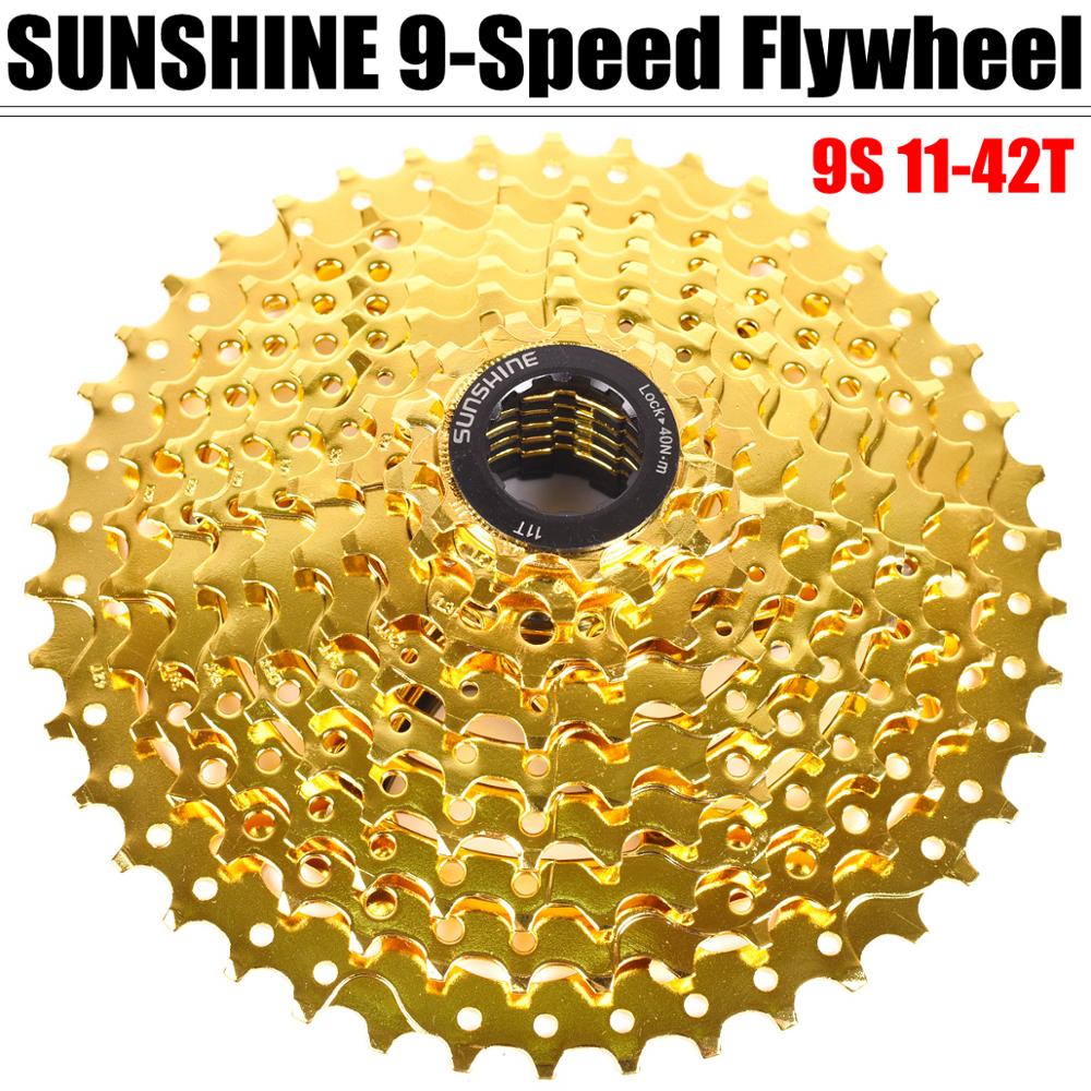 SUNSHINE-SZ 9 Speed Cassette 11-50T 11-42T Gold Mountain Bike WideRatio MTB Bicycle 9S Freewheel Compatible with M430 M4000 M590