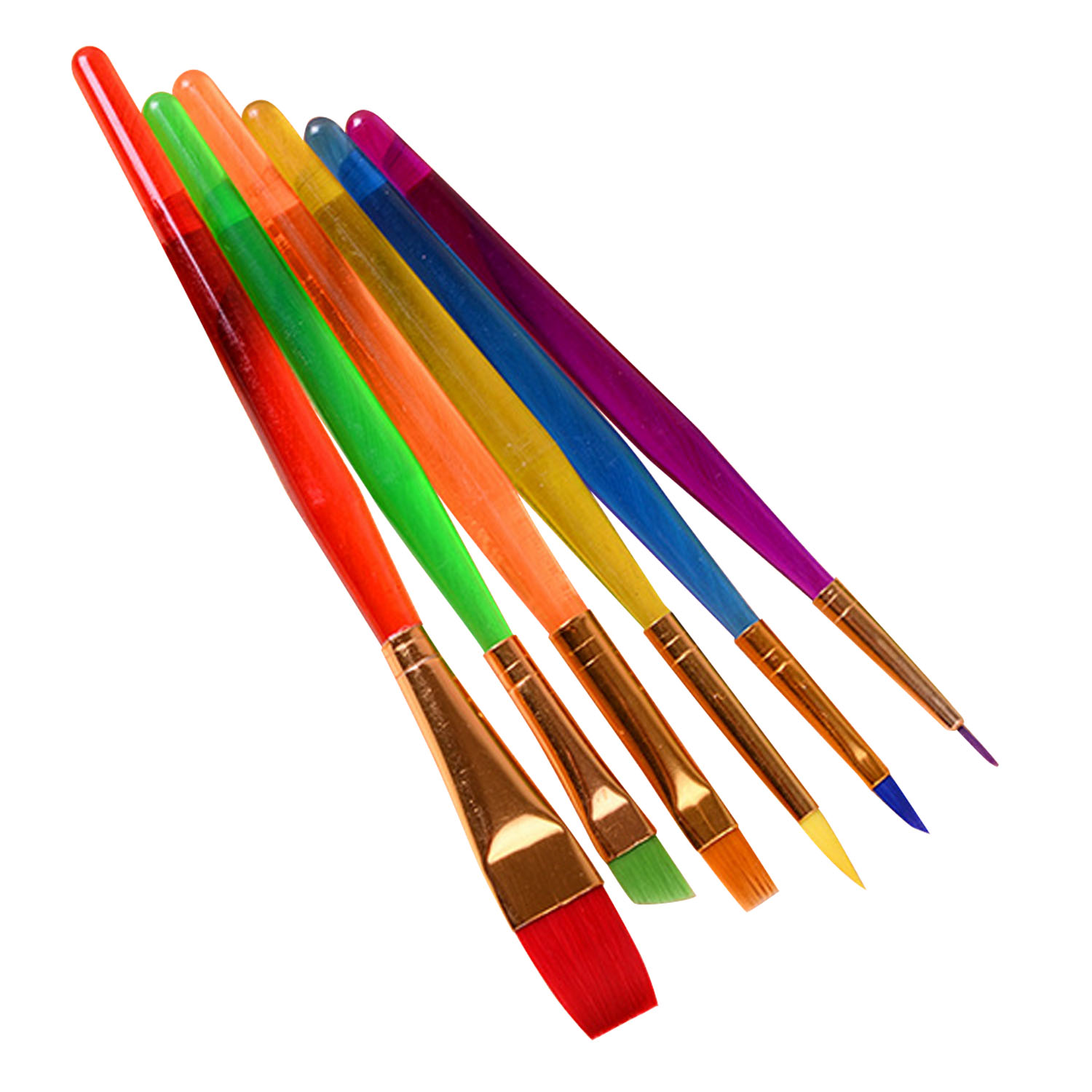 Set van 6 kleurrijke nylon haarverfkwasten voor acryl, aquarellen, gouache, olieverf, beginners, kinderen, volwassenen, schilderbenodigdheden
