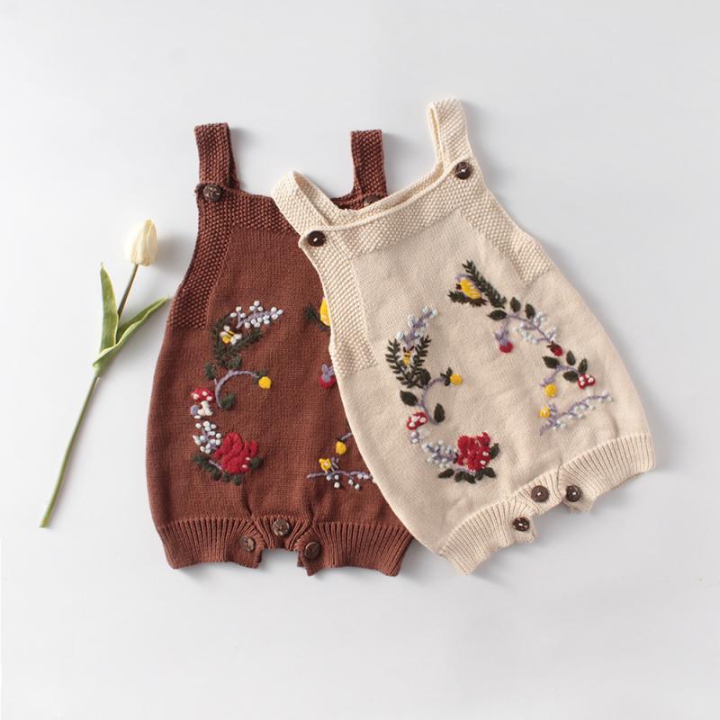 Baby Girls Knitted Rompers Newborn Boys Girl Clothes Infant Floral Embroidery Playsuit Kids Jumpsuit Coveralls Toddler One Piece