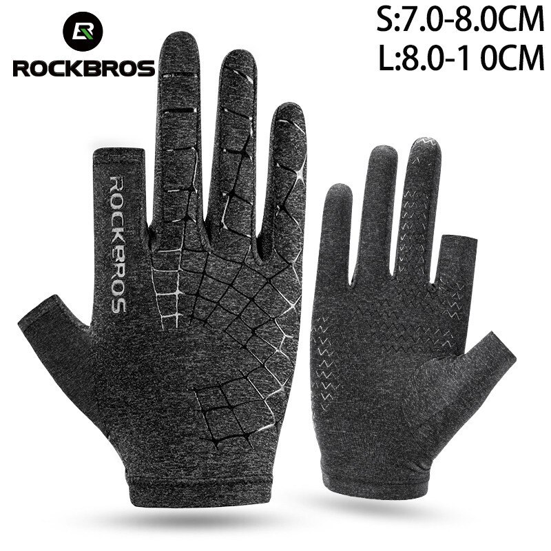 Rockbros is silke handsker touch screen handsker ridning cykel cykel halv hel finger handsker sommer mænd cykling uv beskyttelse handsker: Fuld grå / L