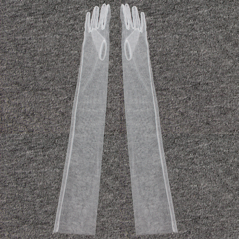 Guantes de novia largos elegantes, longitud del codo, dedo, tul, de boda: Marfíl