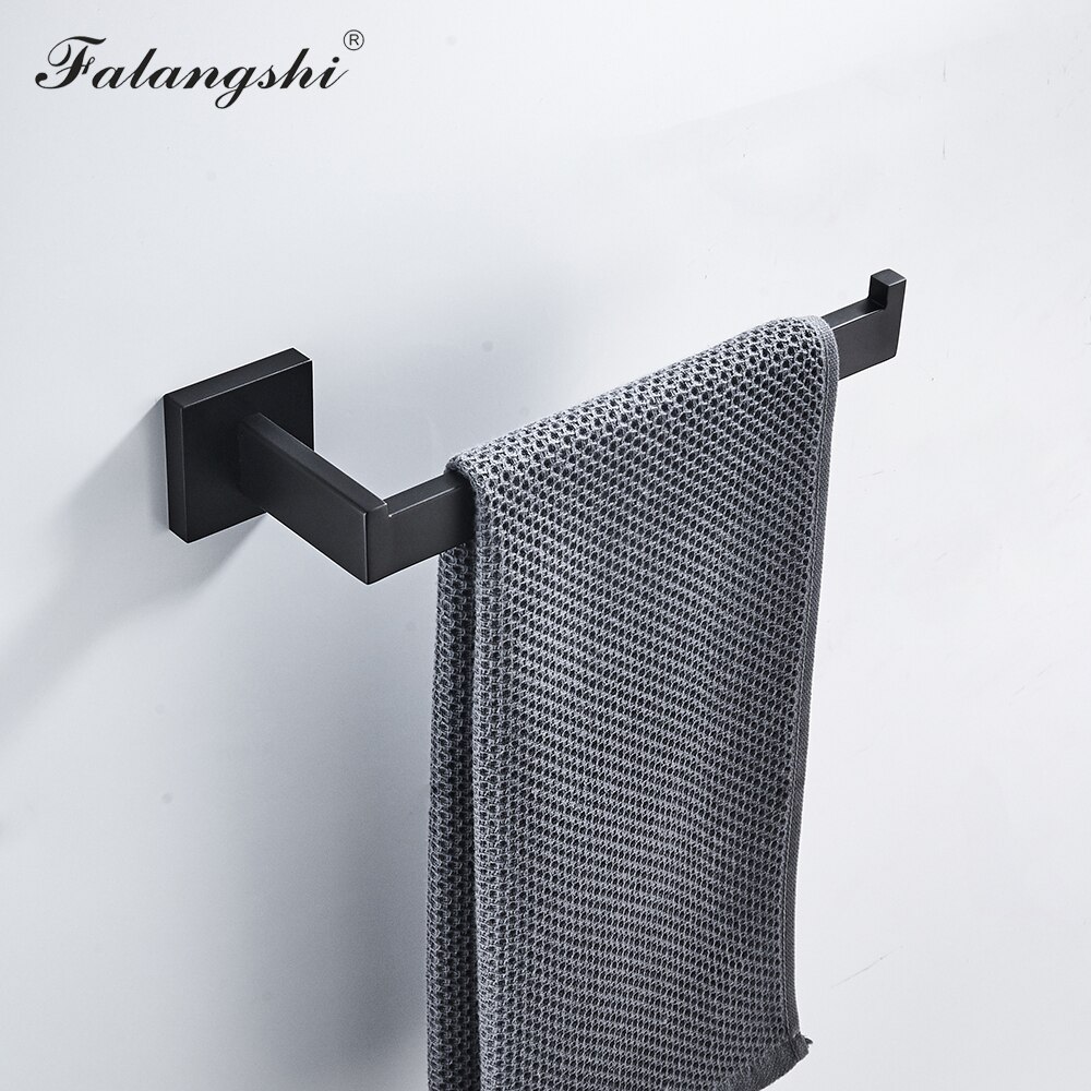 Falangshi 304 sus badeværelse hardware sæt firkantet kappe kroge håndklæde bar bøjle skruet vægbeslag sort toiletpapir holder  wb8831