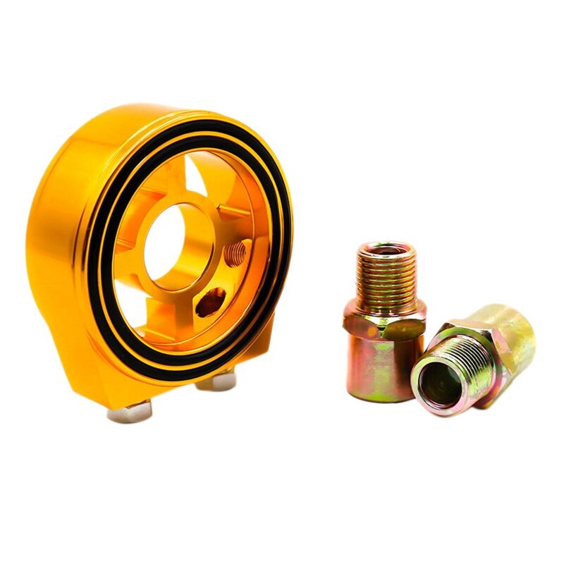 Car Universal Oil Filter Cooler Plate Adaptor M201.5 and 3/4-16 Sandwich Adapter Oil Gauge: Gold