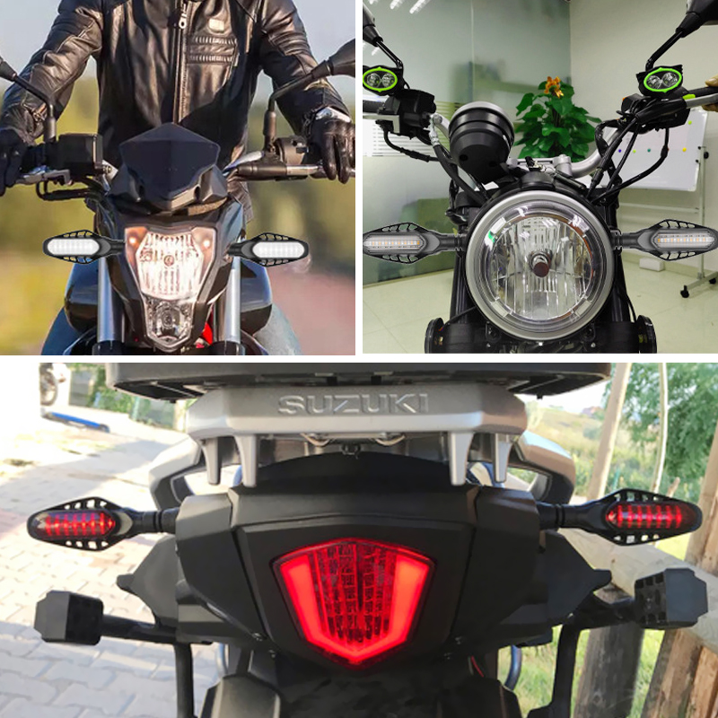 Motocicleta led luzes de sinal freio luz volta branco amarelo vermelho drl luz fluindo lanterna traseira indicador da lâmpada circulação diurna