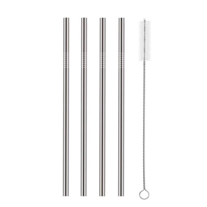 Stainless Steel Replacement Metal Straws for Travel Picnic with Nylon Cleaning Brush