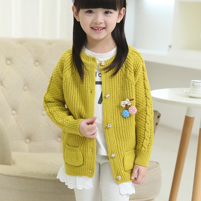 Plain Color Girls Knitted Cardigan Sweater Soft Children Clothing Outerwear Spring Kids Jacket Button Sweater Coat For Girls