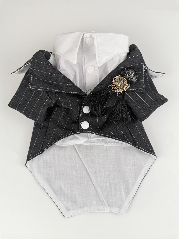 Traje de perro hecho a mano, ropa de perro, vestido de boda, tira gris clásica con camisa blanca, conjuntos gemelos, Gato, Maltese Yorkie,