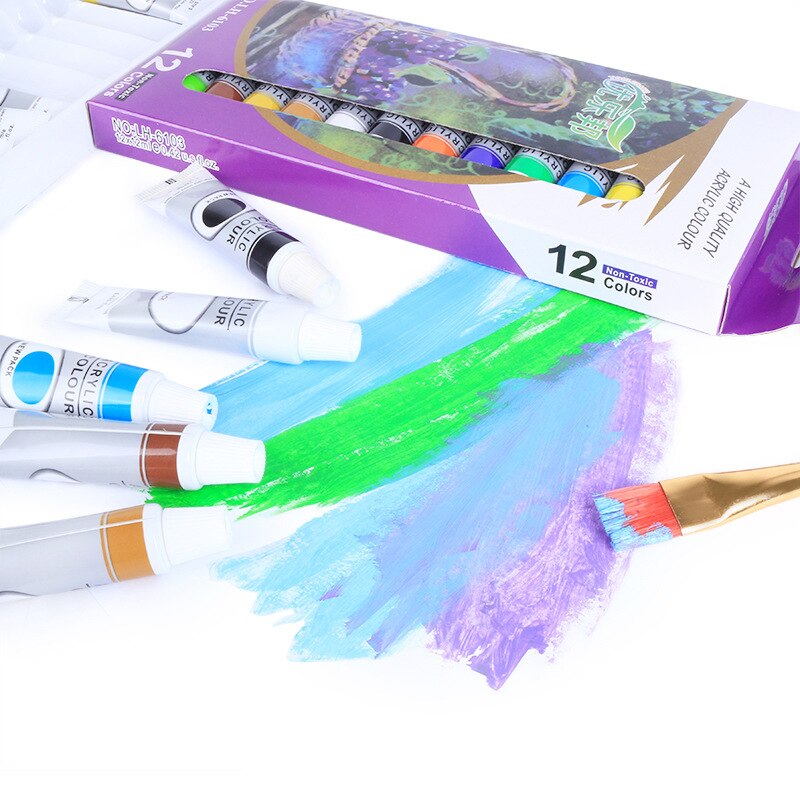 Acryl Verf Set Handgeschilderde 12-Kleur Schilderen Art Verf Tekening Pigment Muurverf Diy Voor Beginners kunstenaars