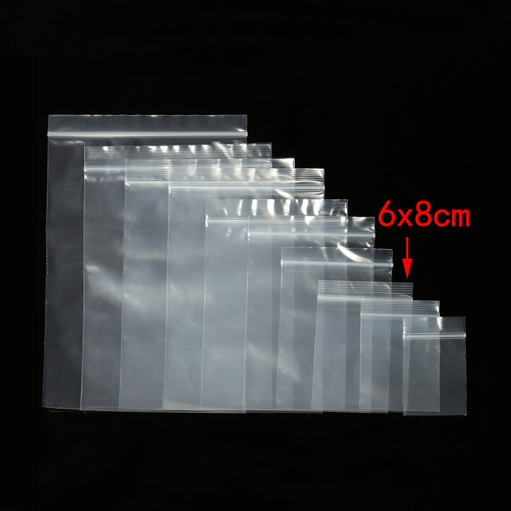 100pcs Transparent Self Sealing Zip Zipper Lock Plastic Bags 4*6/5*7/6*8/7*10cm Clear Ziplock Bags for Jewelry Packaging Bag: 6x8cm