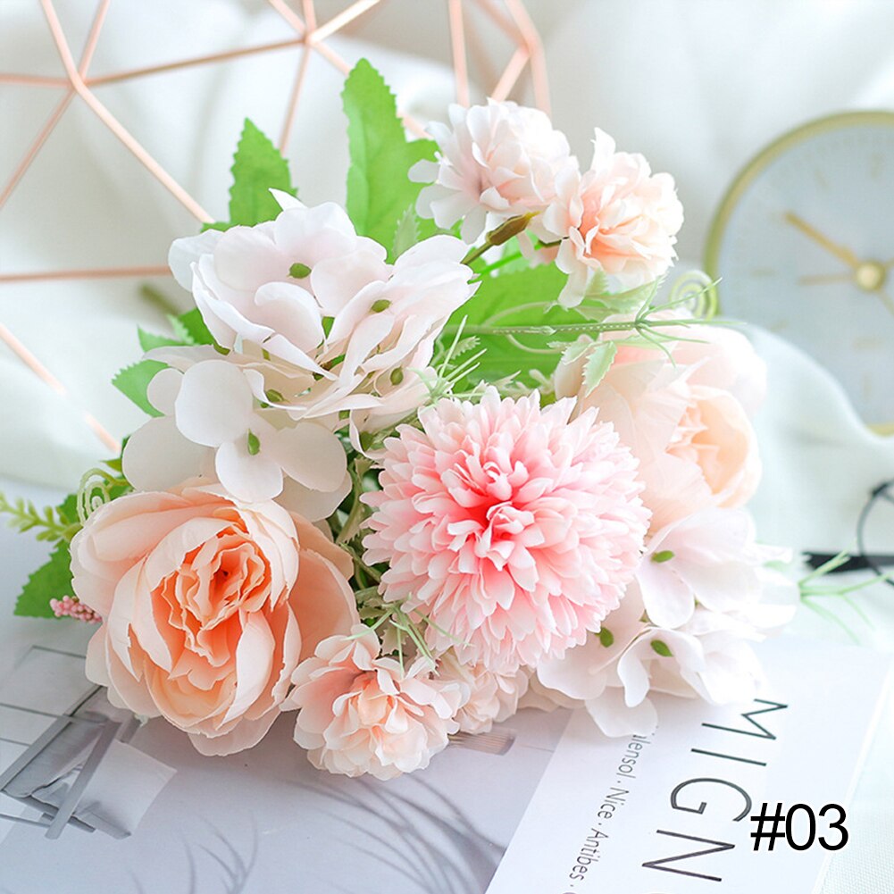 Ins flores artificiais de alta qualidade, decoração para casa, flores peônia branca, buquê de decoração, acessórios de fundo: 03