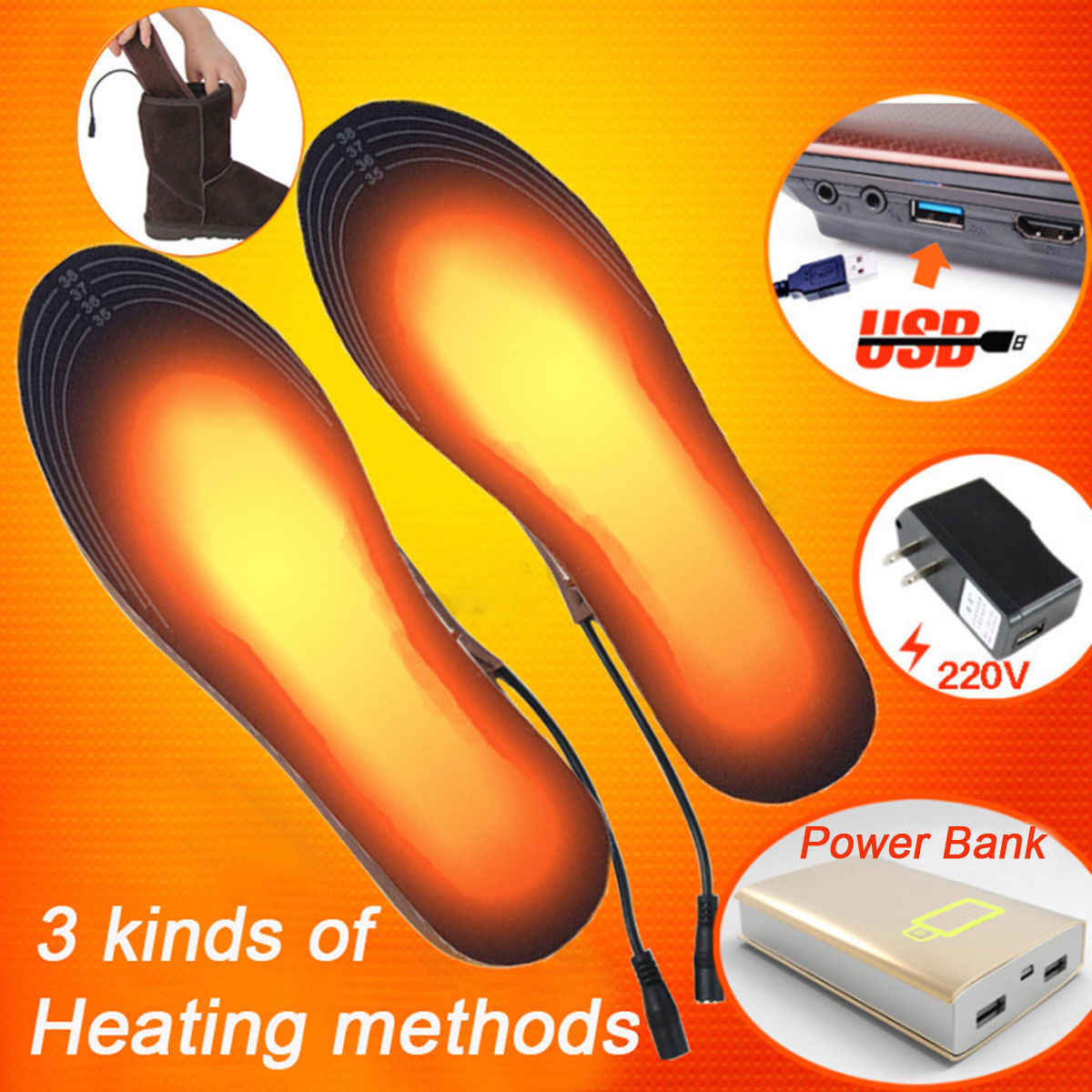 Plantillas de zapato calefactoras eléctricas calcetines calientes pies calentador USB pie invierno almohadillas