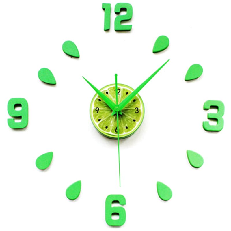 Citron vert autocollant EVA 60CM horloge murale couleur grand décoratif 3D bricolage horloge murale pour cuisine chambre d'enfants-vert