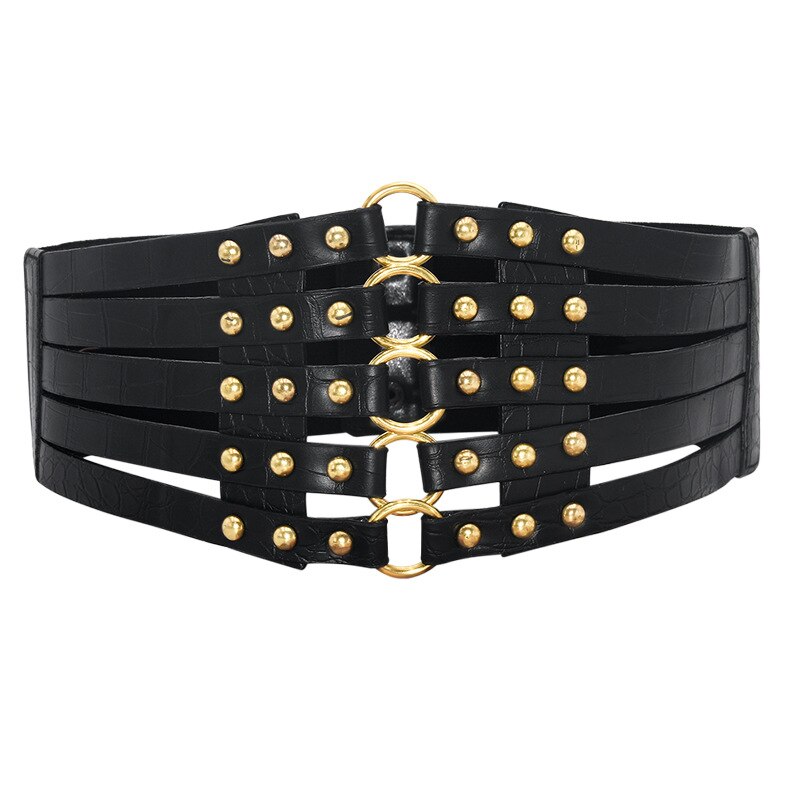 Cinturón ancho con hebilla de Metal dorado para mujer, cinturón de cuero, corsé, cinturones tipo faja