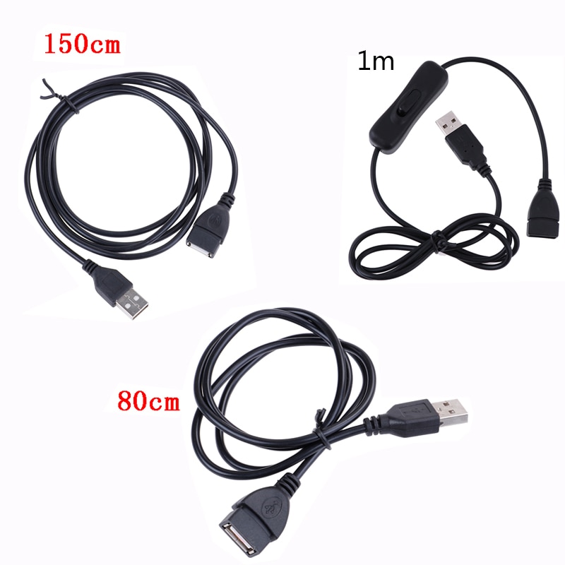 Kabel USB z Przełącznikiem ON/OFF - Mini-USB Męski na Żeński - 1m Czarny