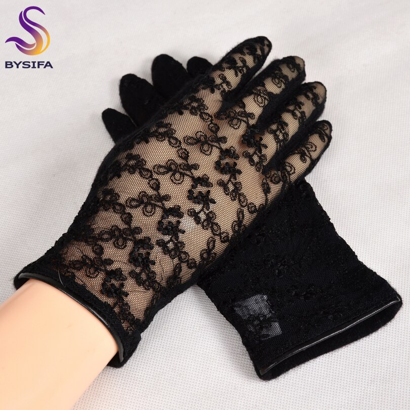 [BYSIFA] – gants d&#39;hiver en laine de cachemire pour femmes, Sexy, noirs, à la , en dentelle brodée, doux, rose, gris